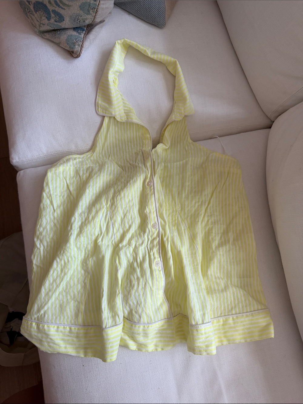 Anthropologie NWOT Light Yellow Striped Halter Button-Front Top